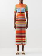 Ale Mais - Alexandra Striped Half-zip Wool Midi Dress - Womens - Multi Stripe
