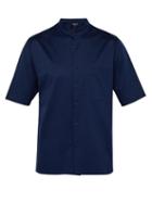 Matchesfashion.com Giorgio Armani - Grandad Collar Cotton Jersey Shirt - Mens - Navy