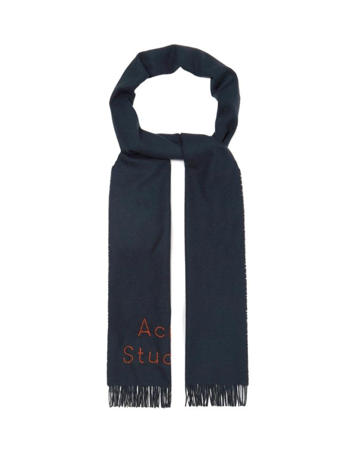 Acne Studios Logo-embroidered Fringed Wool Scarf