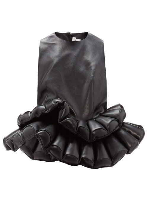 Matchesfashion.com Noir Kei Ninomiya - Double Peplum Faux Leather Top - Womens - Black