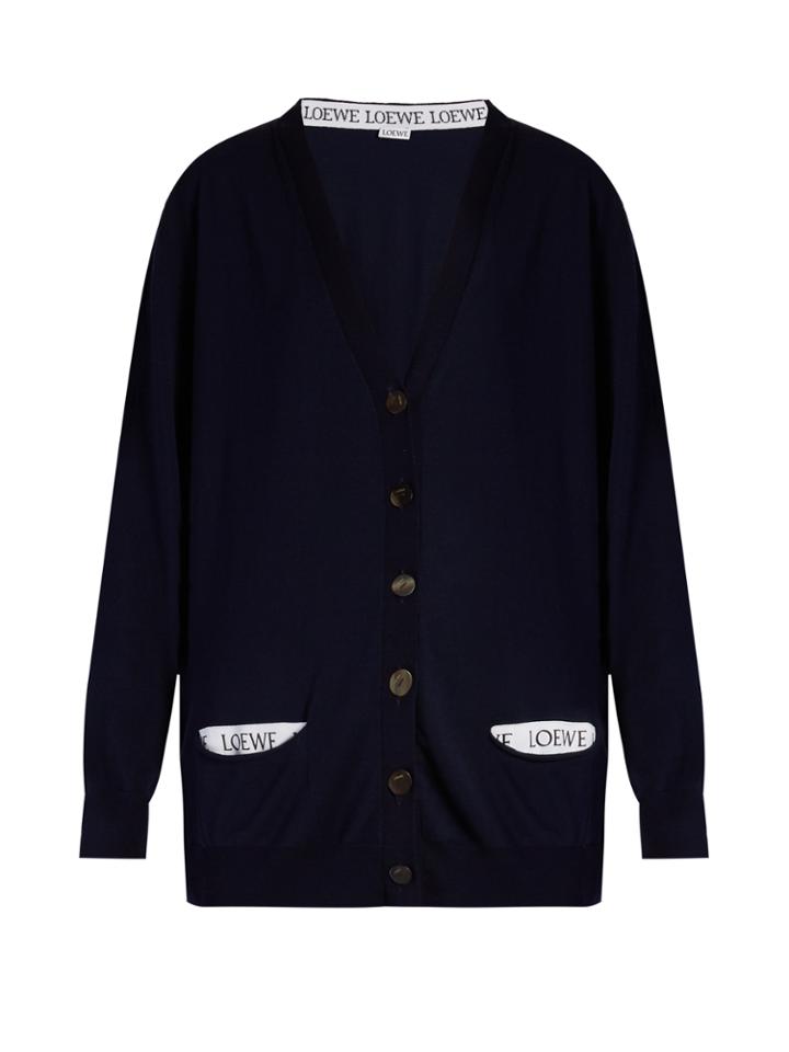 Loewe Logo-trimmed V-neck Wool-blend Cardigan