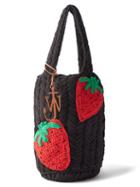 Jw Anderson - Strawberry Hand-crocheted Cotton Tote Bag - Womens - Black Red
