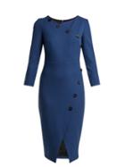 Matchesfashion.com Cefinn - Buttoned Ponte Pencil Dress - Womens - Blue