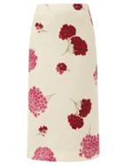 Matchesfashion.com La Doublej - Floral-print Wool-blend Crepe Skirt - Womens - White Print