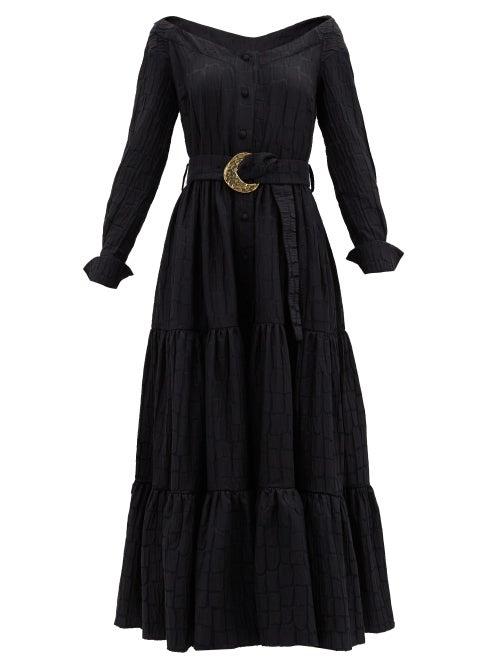 Matchesfashion.com Taller Marmo - Margherita Belted Jacquard Midi Dress - Womens - Black