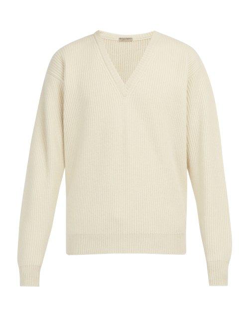 Matchesfashion.com Bottega Veneta - Ribbed Knit Cashmere Blend Sweater - Mens - Cream