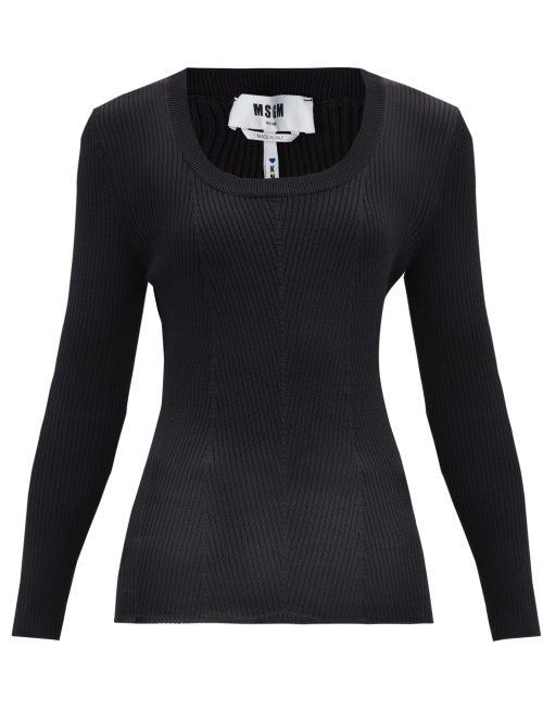 Matchesfashion.com Msgm - Chevron Ribbed-knit Top - Womens - Black