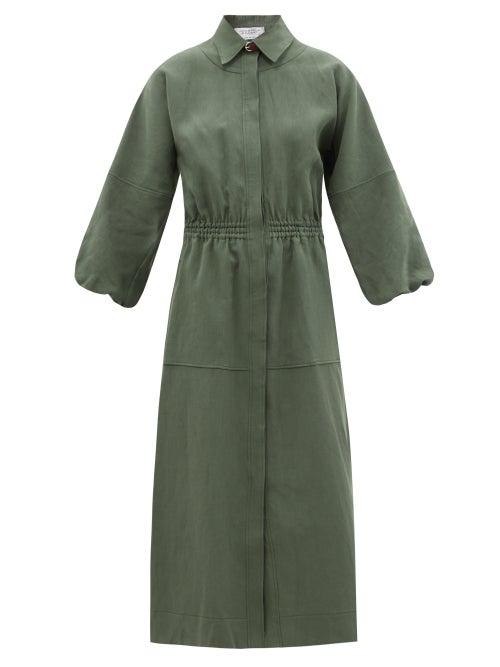 Ladies Rtw Gabriela Hearst - Ares Linen Midi Dress - Womens - Dark Green