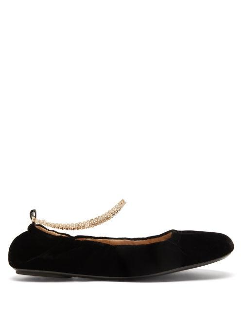 Gianvito Rossi - Crystal-strap Velvet Ballet Flats - Womens - Black