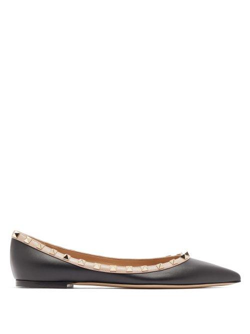 Matchesfashion.com Valentino - Rockstud Leather Flats - Womens - Black Nude
