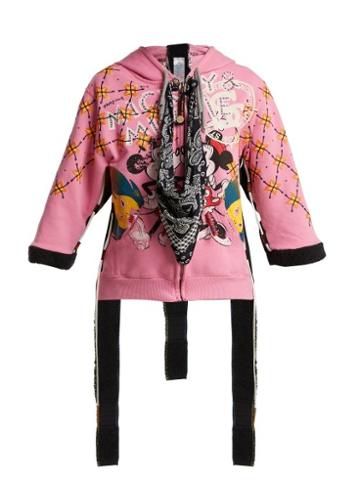 Matchesfashion.com Noki - Customised Street Couture Zip Up Hooded Sweatshirt - Womens - Pink Multi