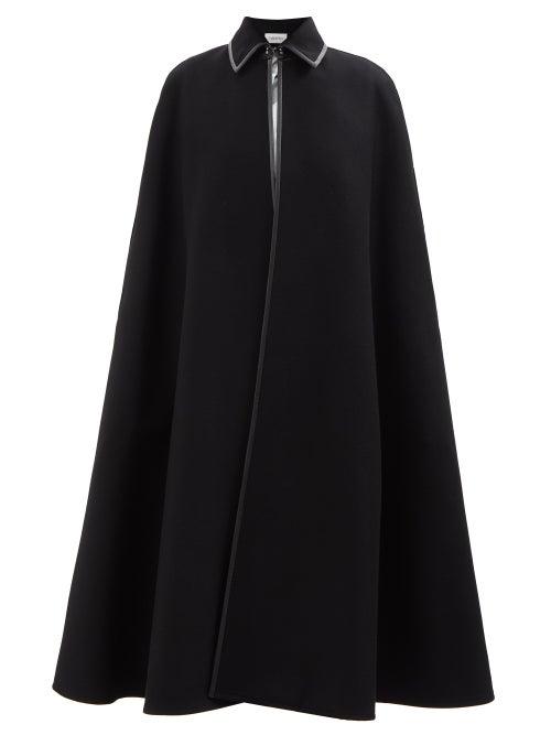 Valentino - Leather-trim Wool Cape - Womens - Black
