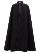 Valentino - Leather-trim Wool Cape - Womens - Black