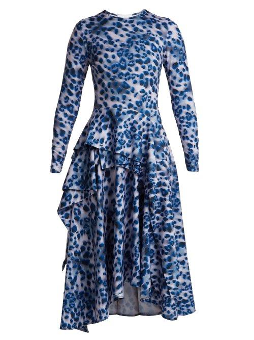 Matchesfashion.com Koch - Drama Leopard Print Dress - Womens - Blue Print