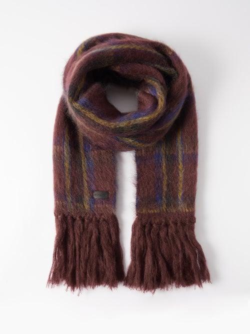 Saint Laurent - Tartan-check Mohair-blend Scarf - Mens - Burgundy