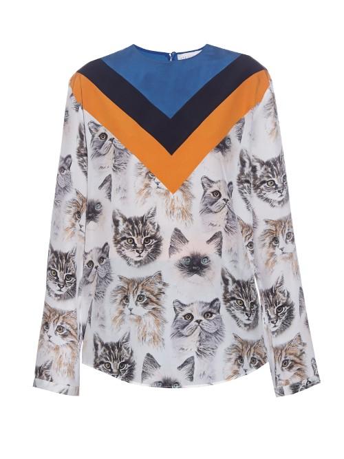 Stella Mccartney Chevron Cat-print Long-sleeved Top