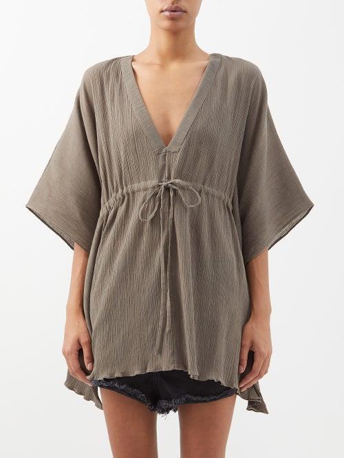 Raey - Drawstring Cotton Cheesecloth Top - Womens - Khaki