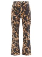 Ganni - Brocade-print Kick-flare Cropped Jeans - Womens - Black Multi
