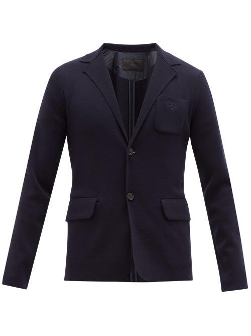 Matchesfashion.com Prada - Logo Embroidered Virgin Wool Blazer - Mens - Navy