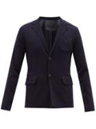 Matchesfashion.com Prada - Logo Embroidered Virgin Wool Blazer - Mens - Navy