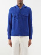 120 Lino 120% Lino - Cuban-collar Flap-pocket Linen Shirt - Mens - Navy