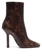 Matchesfashion.com Vetements - Boomerang Square Toe Python Effect Leather Boots - Womens - Dark Brown