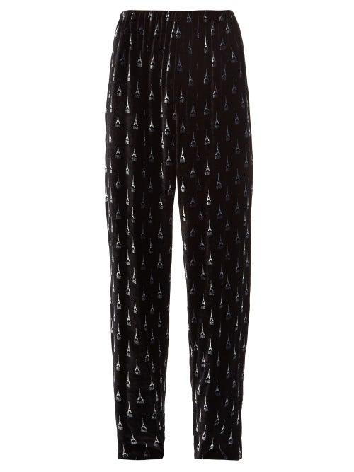 Matchesfashion.com Balenciaga - Eiffel Tower Print Velvet Trousers - Mens - Black