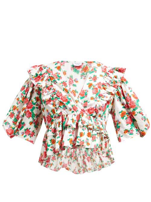 Matchesfashion.com Rhode - Elodie Floral Print Cotton Voile Blouse - Womens - White Print