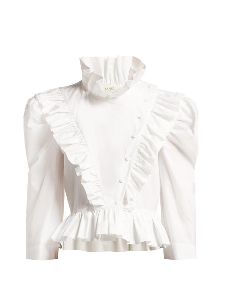 Isa Arfen Edith Ruffled High-neck Cotton Blouse