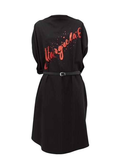 Matchesfashion.com Mm6 Maison Margiela - Glitter-logo Wool-crepe Midi Dress - Womens - Black Multi