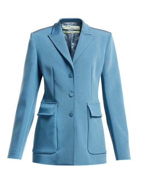 Matchesfashion.com Off-white - Logo Print Single Breasted Crepe Blazer - Womens - Blue