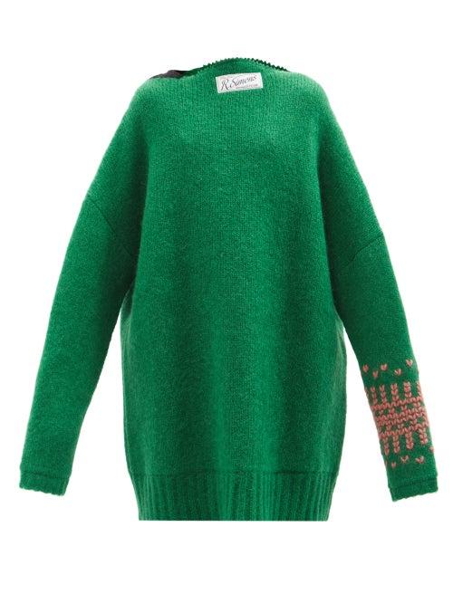 Raf Simons - Boat-neck Oversized Mohair-blend Sweater - Womens - Green