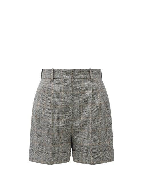 Matchesfashion.com Alexander Mcqueen - High-rise Prince Of Wales-check Wool-blend Shorts - Womens - Grey Multi