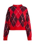 Matchesfashion.com Charles Jeffrey Loverboy - Argyle Print Cotton Blend Sweatshirt - Womens - Red Multi