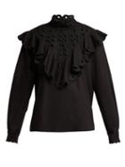 Matchesfashion.com Fendi - Ruffle Broderie Anglaise Cotton Blouse - Womens - Black