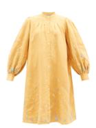 Thierry Colson - Yseult Floral-embroidered Linen Shirt Dress - Womens - Yellow