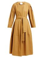 Matchesfashion.com On The Island - Fornells V Neck Tie Waist Cotton Midi Dress - Womens - Khaki