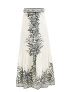 Zimmermann - Moonshine Floral-print Linen Midi Skirt - Womens - Cream Multi