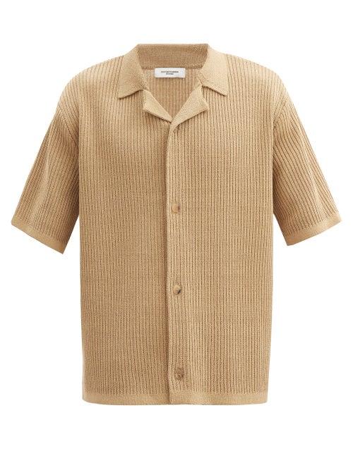 Le17septembre Homme - Short-sleeved Ribbed Cotton-blend Shirt - Mens - Beige