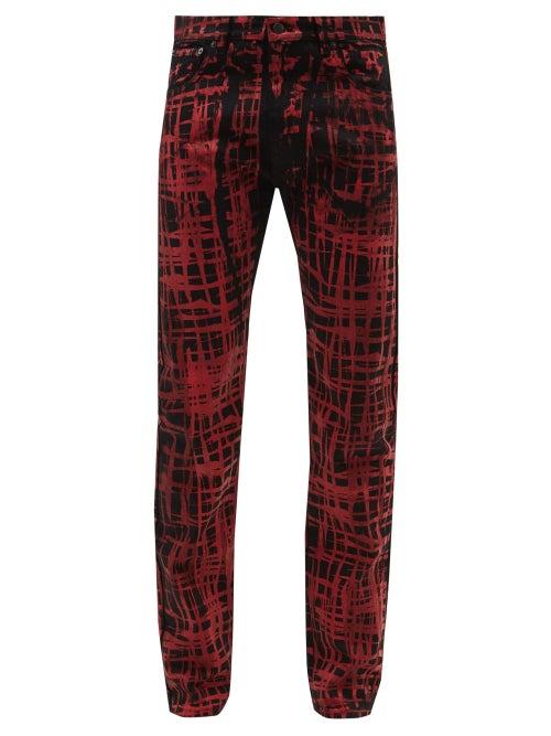 Maximilian - Check-print Jeans - Mens - Red Multi
