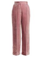 Matchesfashion.com Racil - Charlie High Rise Velvet Trousers - Womens - Light Pink
