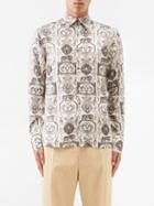 73 London - Lion-print Silk-twill Shirt - Mens - White Multi