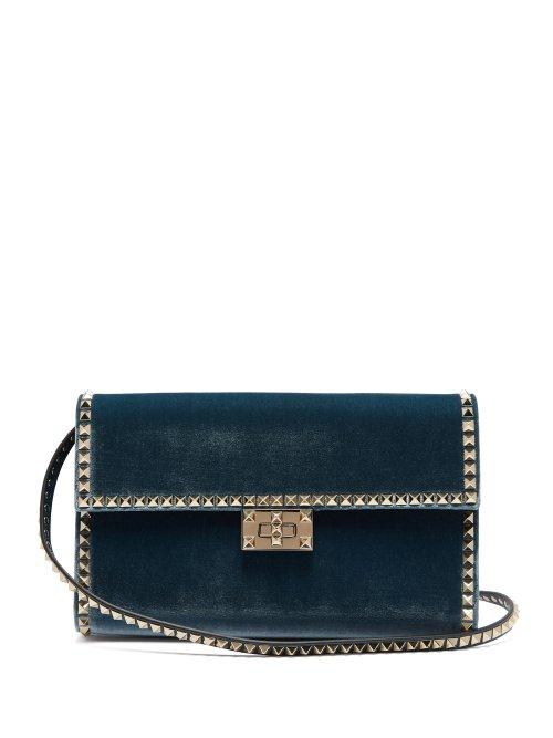 Matchesfashion.com Valentino - Rockstud No Limit Velvet Clutch - Womens - Blue