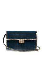 Matchesfashion.com Valentino - Rockstud No Limit Velvet Clutch - Womens - Blue