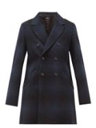 Matchesfashion.com A.p.c. - Joan Checked Wool Blend Double Breasted Coat - Womens - Navy