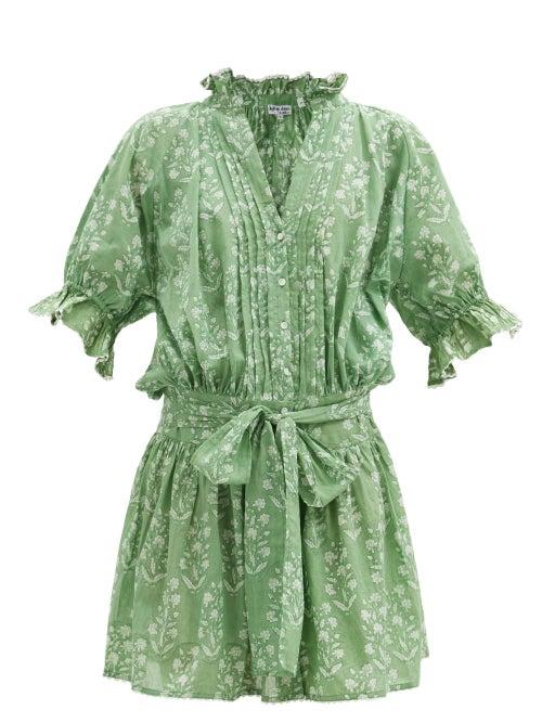 Matchesfashion.com Juliet Dunn - Ruffled Floral-print Cotton Blouson Dress - Womens - Green White