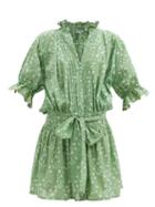 Matchesfashion.com Juliet Dunn - Ruffled Floral-print Cotton Blouson Dress - Womens - Green White