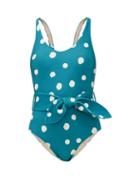 Matchesfashion.com Adriana Degreas - Belted Aloe Pois-print Swimsuit - Womens - Blue Print