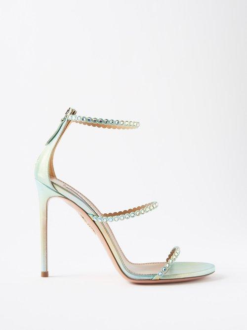 Aquazzura - Mini-tequila 105 Metallic Leather Sandals - Womens - Green
