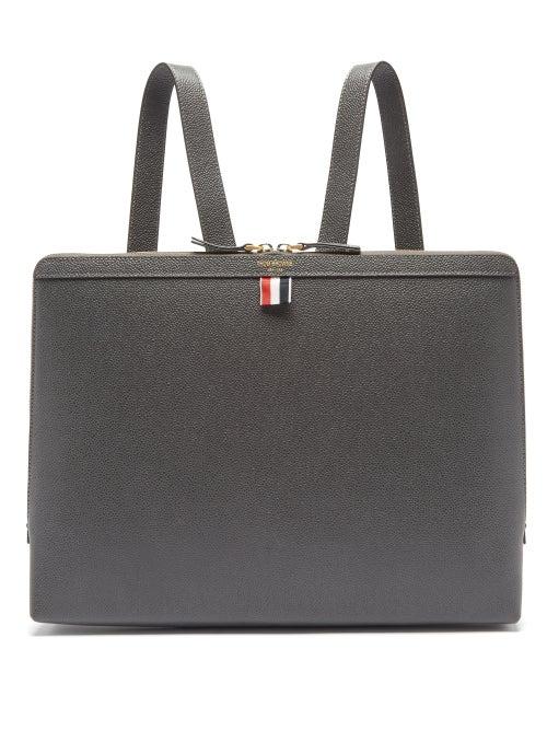 Thom Browne - Tricolour-stripe Pebbled-leather Backpack - Mens - Grey